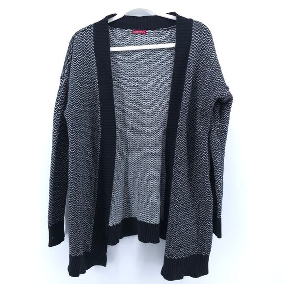 Merona Women Black/White Geometric Striped Open Front Black Hemline/CuffLine S - Picture 1 of 9